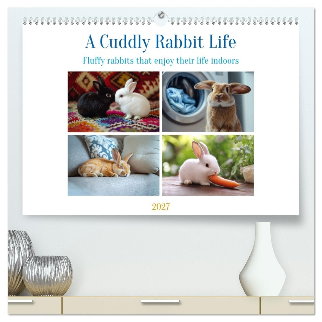 A Cuddly Rabbit Life (High Quality Premium Wall Calendar 2027 DIN A2 landscape),CALVENDO 12 Month Wall Calendar: Fluffy rabbits enjoy their life between sofa, carpet and pillows