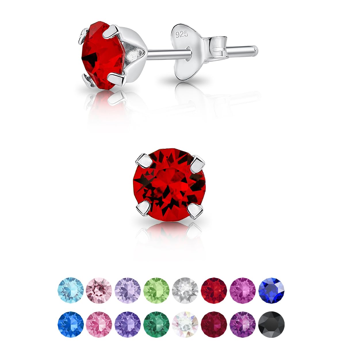 DTPsilver 925 Sterling Silver SMALL Round Stud Earrings made with Crystals from Swarovski Elements - Diameter: 5 mm
