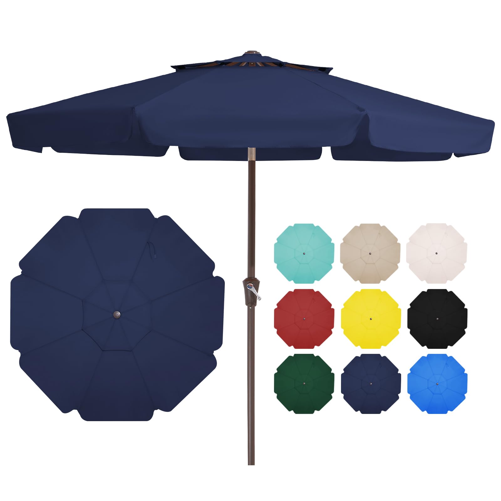 JEAREY 10FT 2-Tiers Patio Umbrellas Outdoor Large Market Umbrella With Tilt Push Button & Crank Lift System 8 Sturdy Ribs UV Protection Waterproof Sunproof Navy