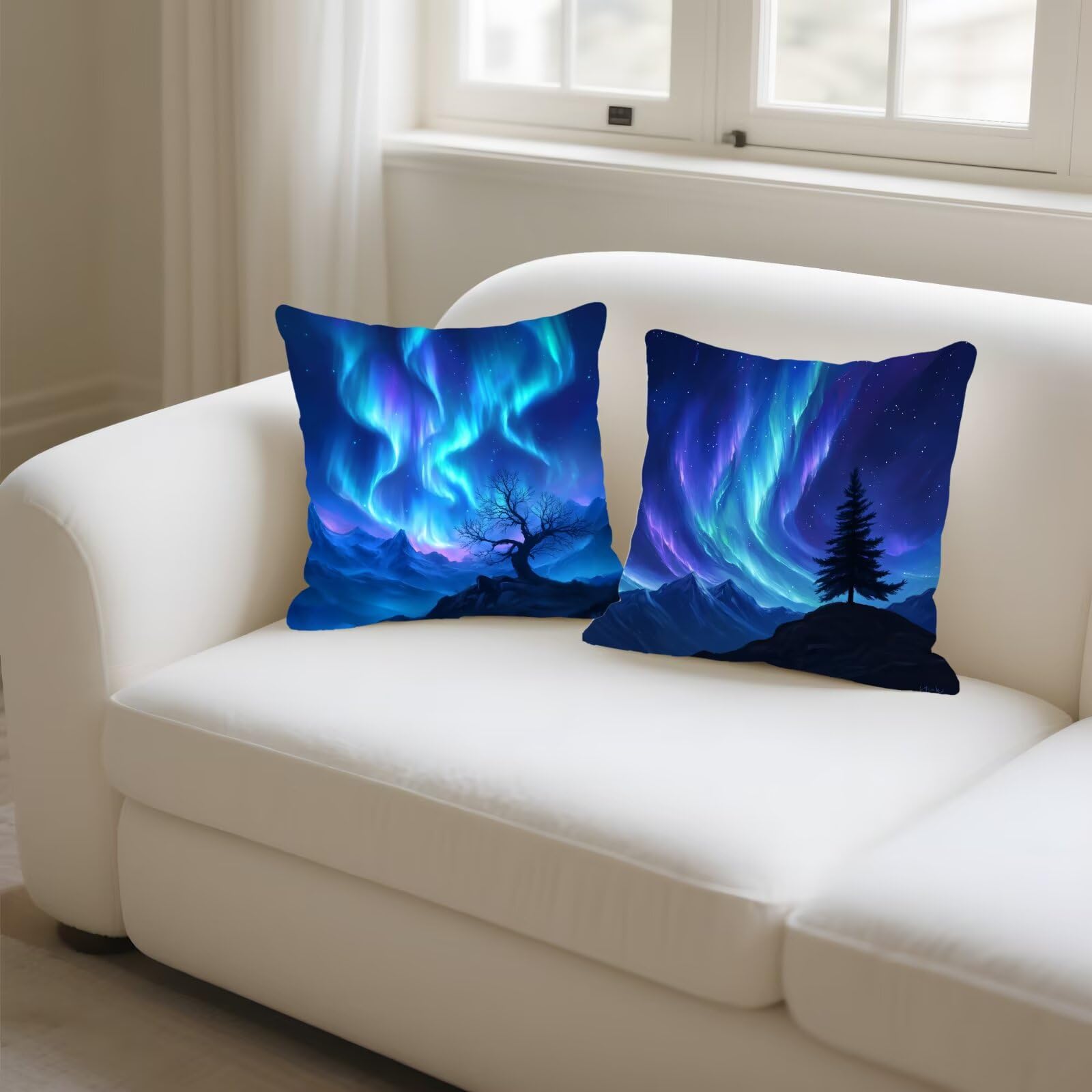 Cojines Sofa Fundas Cojines 70x70cm SúPer Suave Cojin Azul Aurora Juego de 4, Fundas Almohada Impermeable Exterior, Interior Y Exterior Cojin Decorativos, JardíN Sillaterraza Regalos NavideñOs P-367