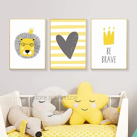 Shinering Soyez Courageux Lion Garcon Chambre De Bebe Decor Photo Cuadros Style Nordique Enfants Decoration De Bande Dessinee Affiche Mur Art Toile Peinture Sans Cadre Amazon Fr Cuisine Et Maison