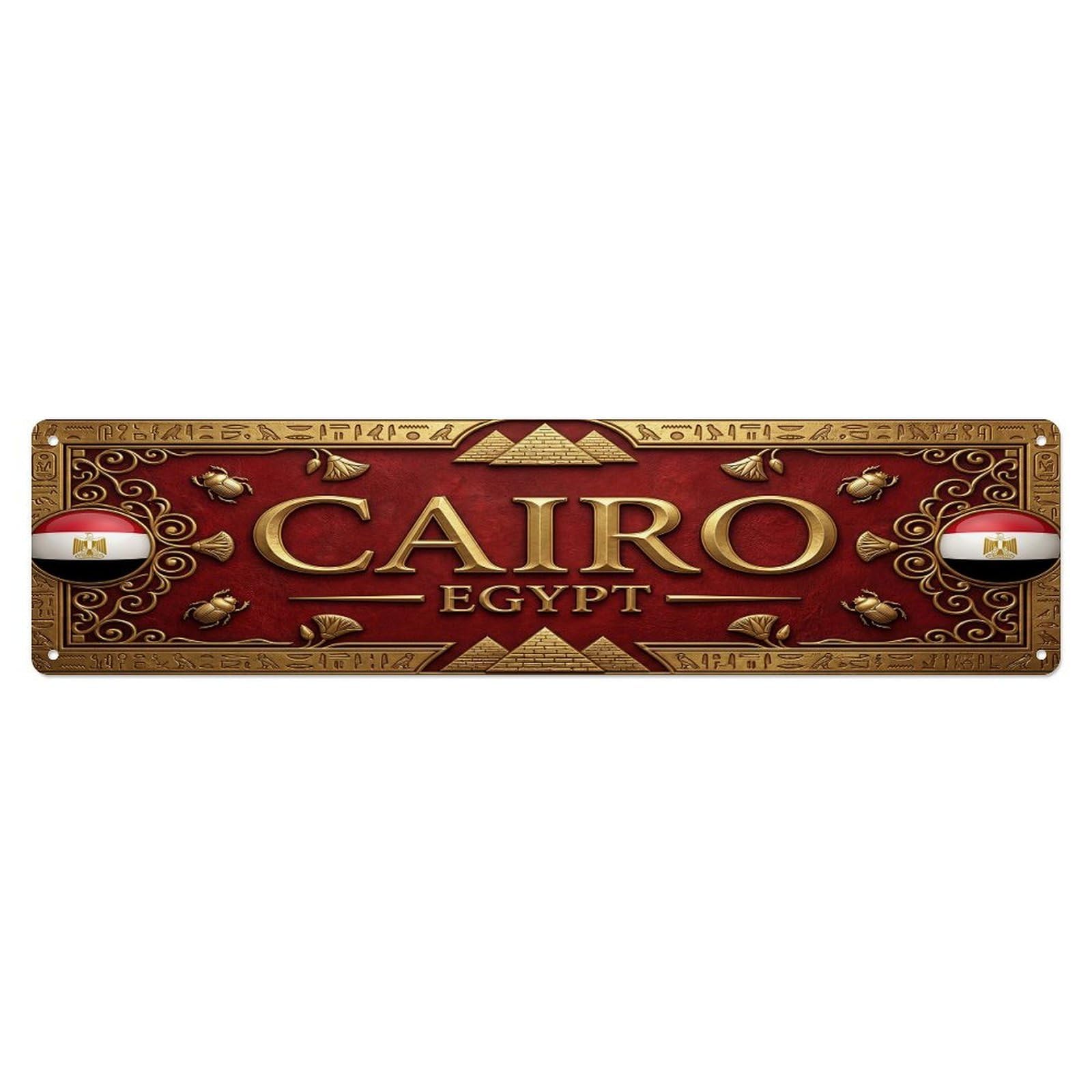 Olhnbad 4X16inch(10X40cm) Vintage Cairo Egypt Flag Pattern Metal Tin Sign
