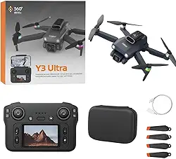 Drone Y3 Ultra Dobrável Com Câmera HD, Motores Brushless, Sensor de Obstáculos, Controle LCD, 3 Baterias, Estabilidade Óptica e Luzes LED, Fotos e videos aereos.