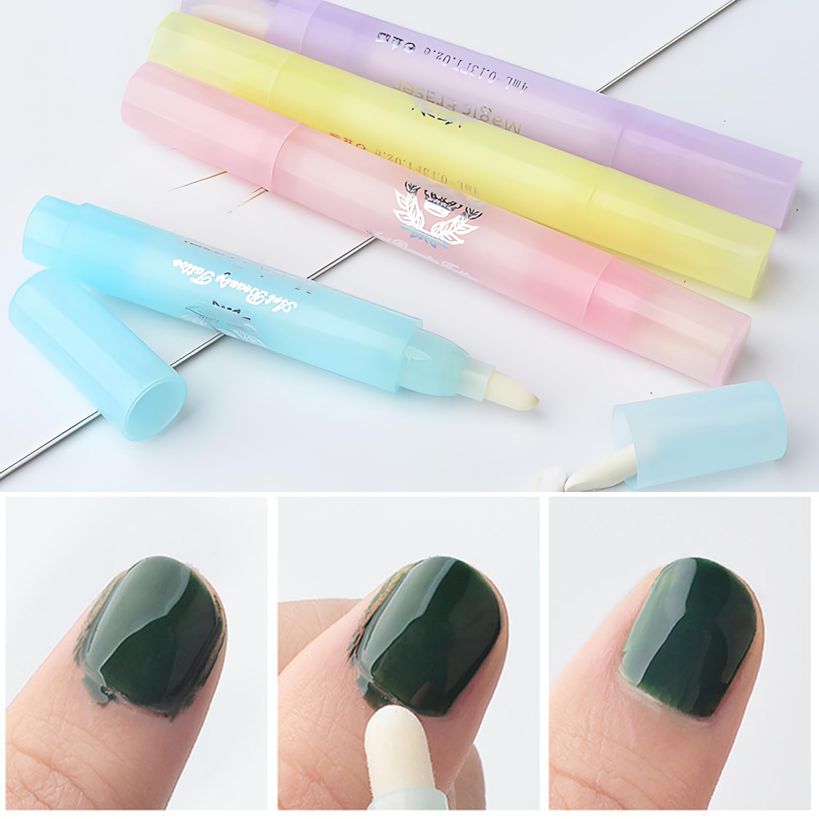 4 Pezzi Penne Correggi per Smalto, Penne Correttori per Smalto con 12 Punte di Ricambio, Penna Correttore Manicure, Penna Ricaricabile per Pulizia dei Bordi Delle Unghie, Penn/a per Rimuovere S/malto