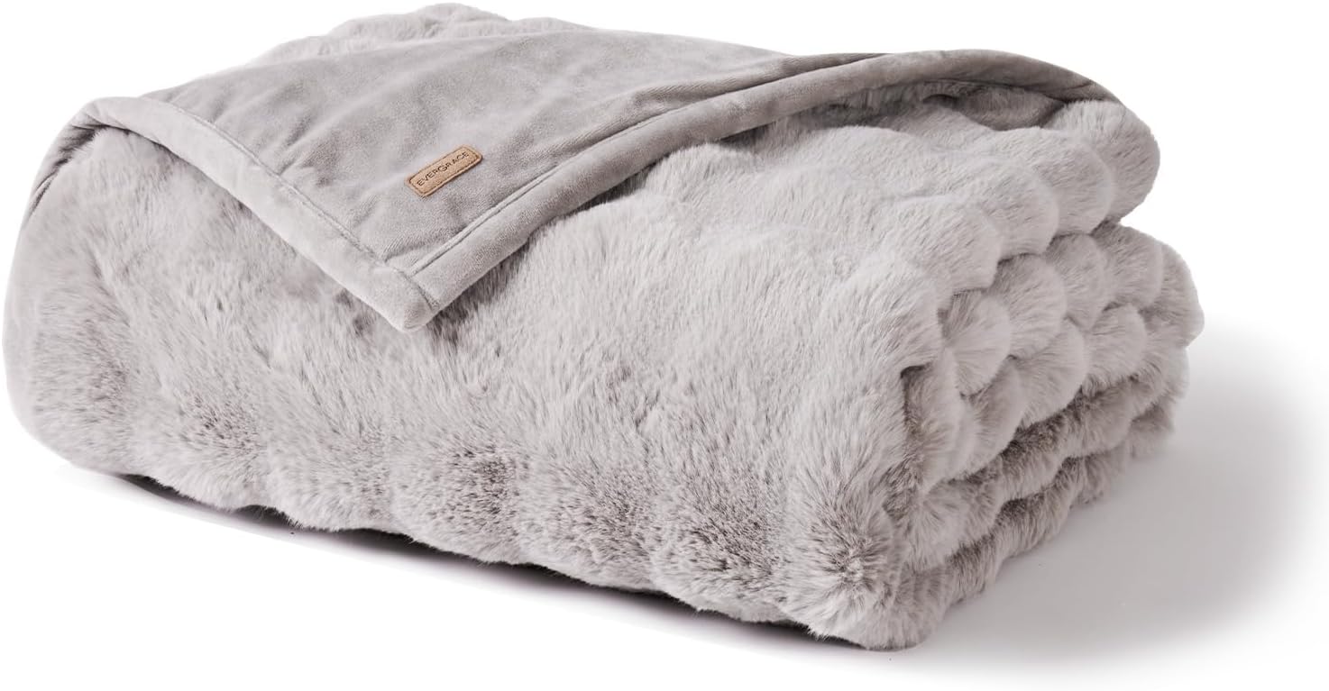 EverGrace Ultra Soft Luxury Fluffy Faux Rabbit Fur Throw Blanket, Thick Warm Bubble Throw for Bed, Cozy Plush Reversible Blankets for Couch, Chair, Sofa, Taupe, 50x60 Inches - Image 9