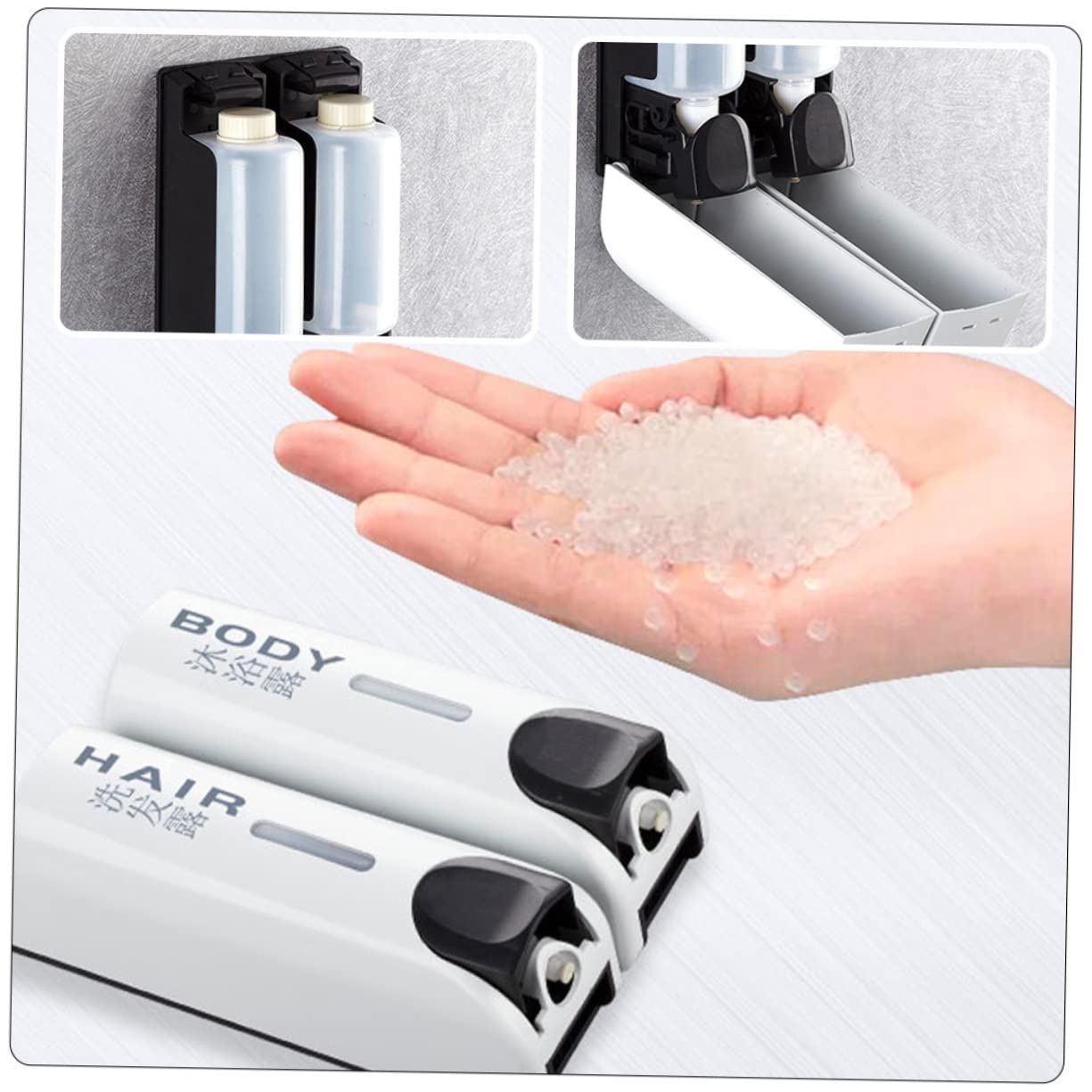 LABRIMP Dispensador de Jabón para Baño de Pared sin Perforaciones, Plástico Blanco Boca Grande Recargable, Adecuado para Hotel y Viaje