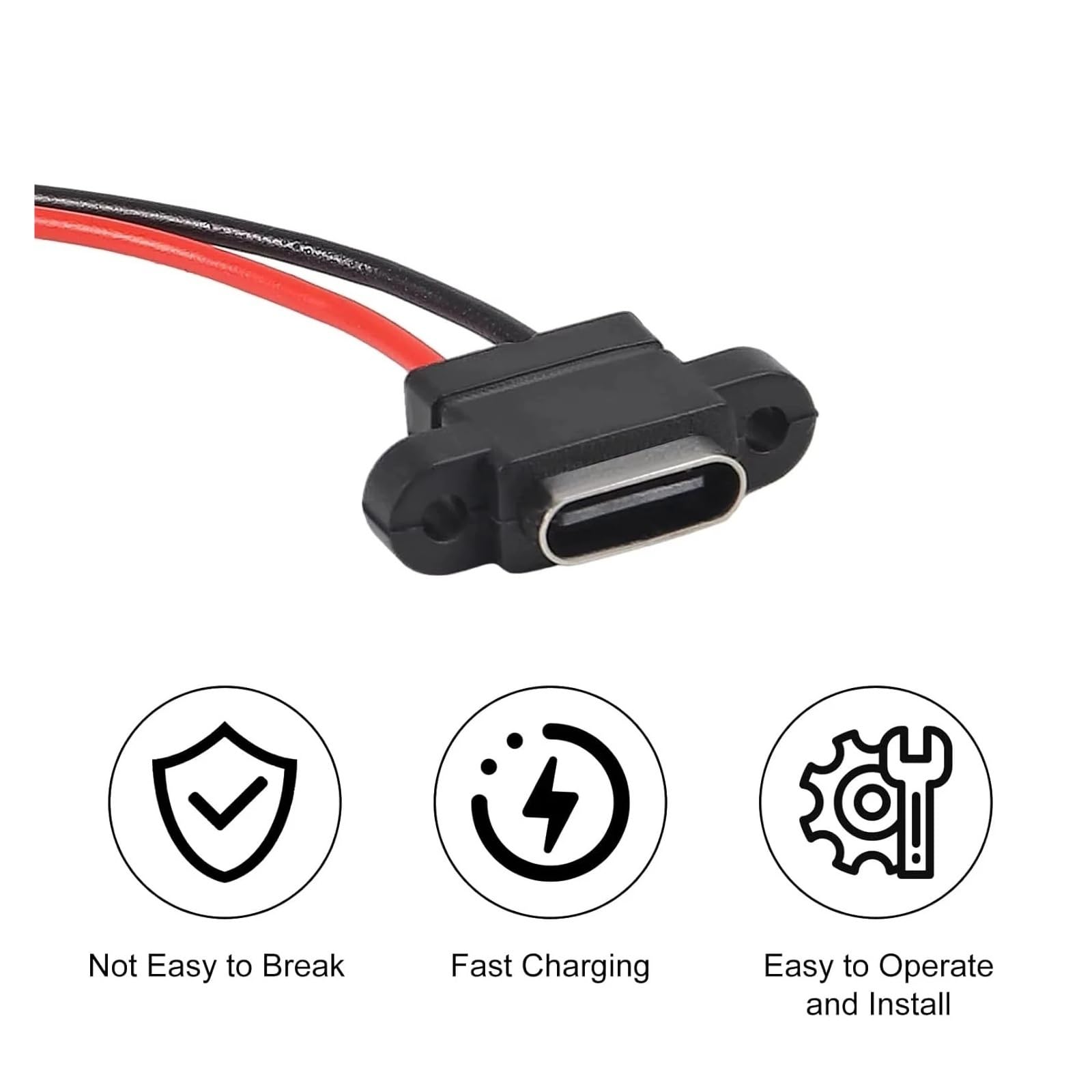 USB C Waterproof Panel Mount Socket 3A Fast Charging 2Pin Connector (15 szt.)
