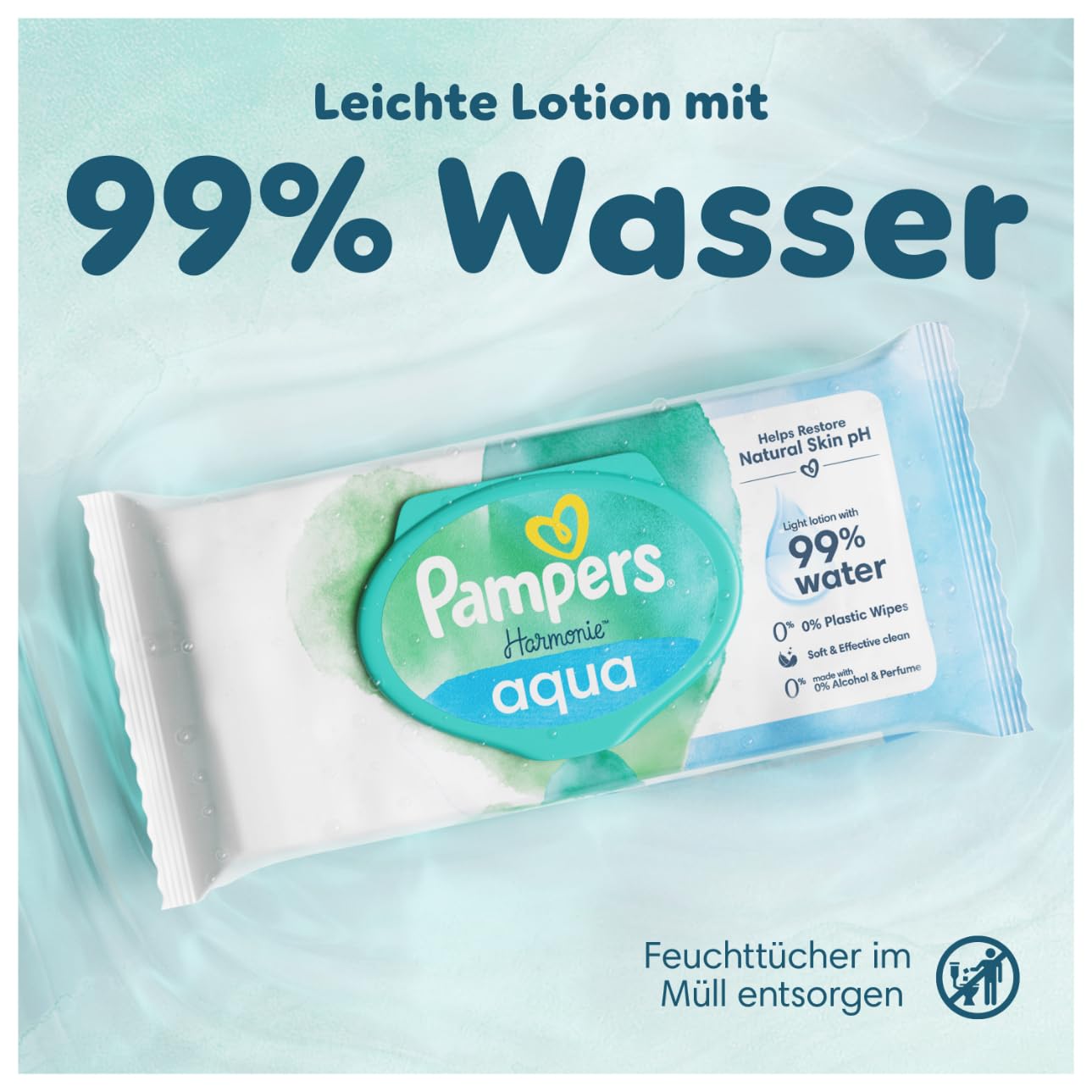 Pampers Harmonie Aqua Baby Wipes Plastic Free 24 Packs of 48 Wipes = 1152 Baby Wipes, Pure Skin Protection For Delicate Skin With 99% Water