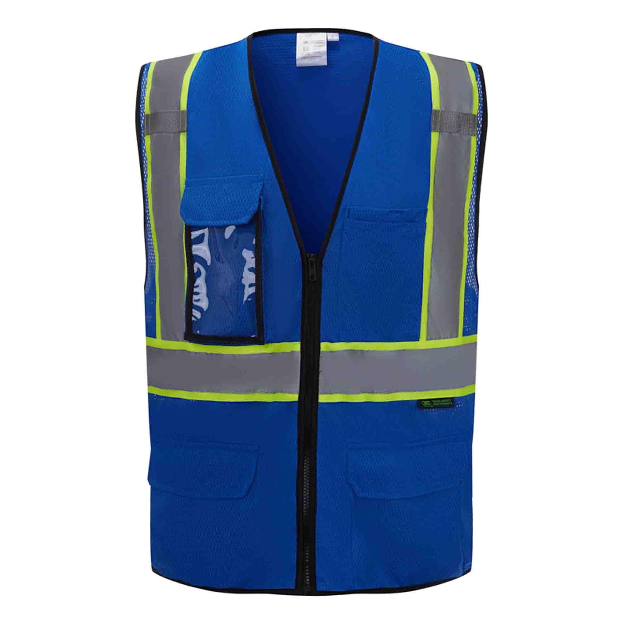 3C Products Deluxe Royal Ultra Cool Mesh Safety Vest with Clear ID pocket (Large)