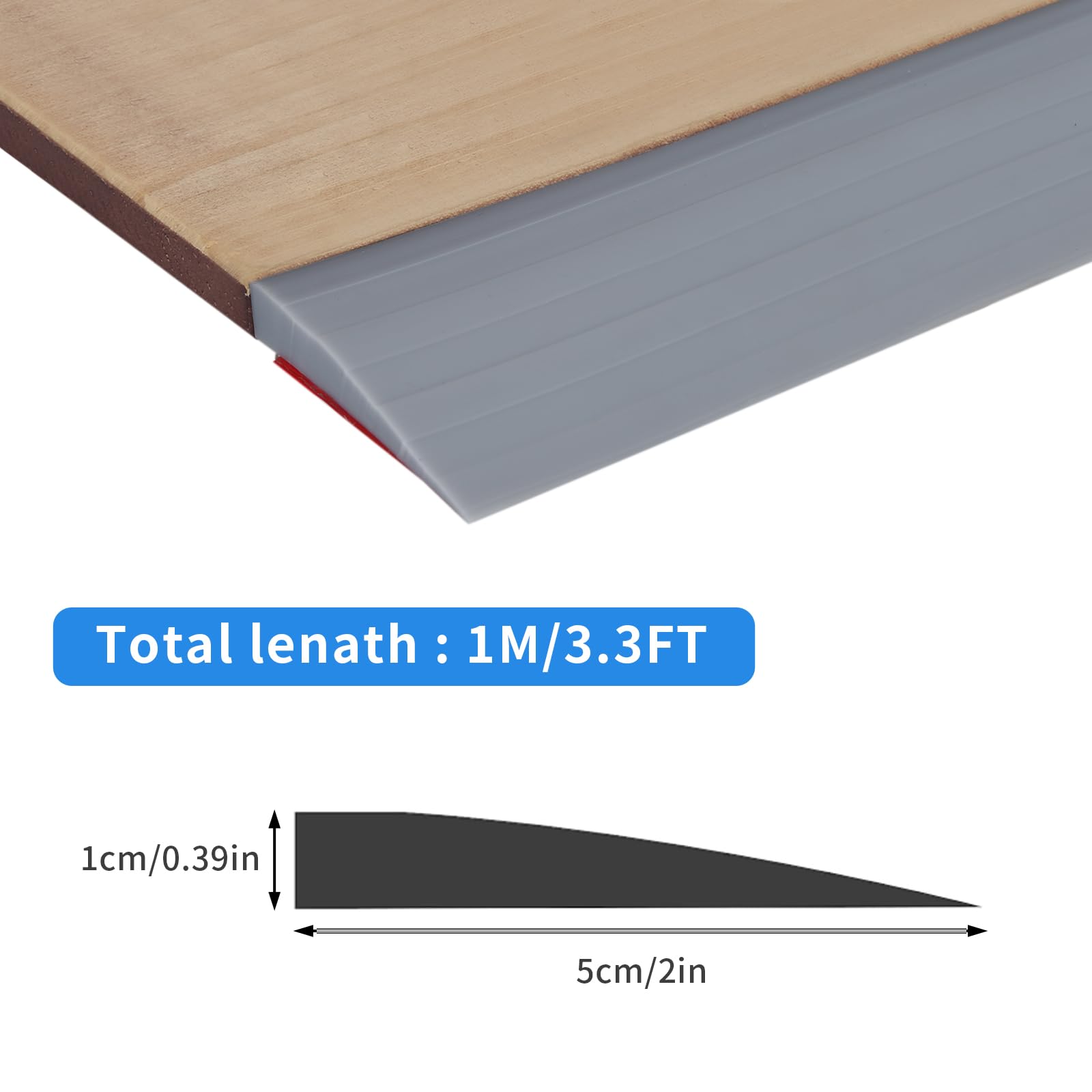 Profilo Di Transizione In Silicone Per Pavimenti - Striscia Adesiva 100 Cm, Grigio, Per Soglie E Bordi