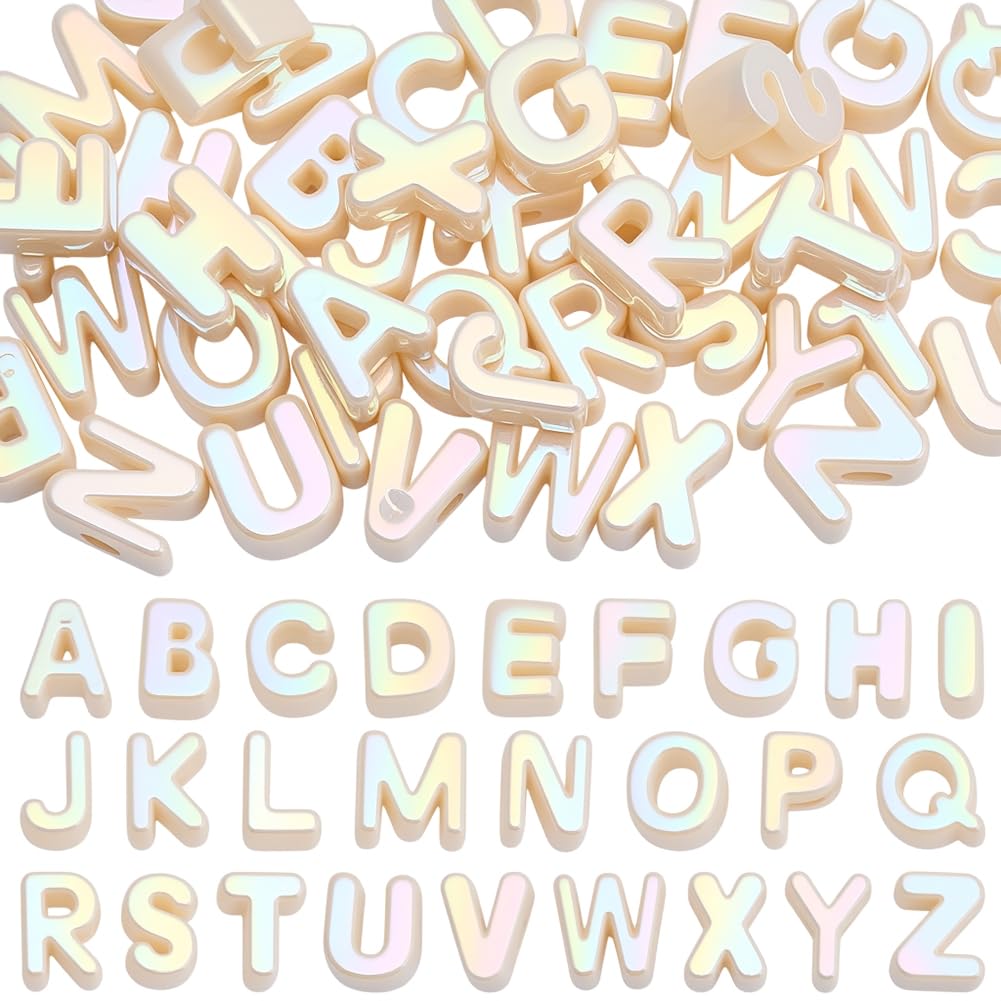 SOFPLATE 52Pcs 26 Styles Alphabet Shaped Beads Large Hole Letter Beads Small A to Z Hollow Pearlized European Acrylic Loose Smooth Spacers for Necklace Earrings Bracelets Keychain Jewellery DIY Crafts โ image 1
