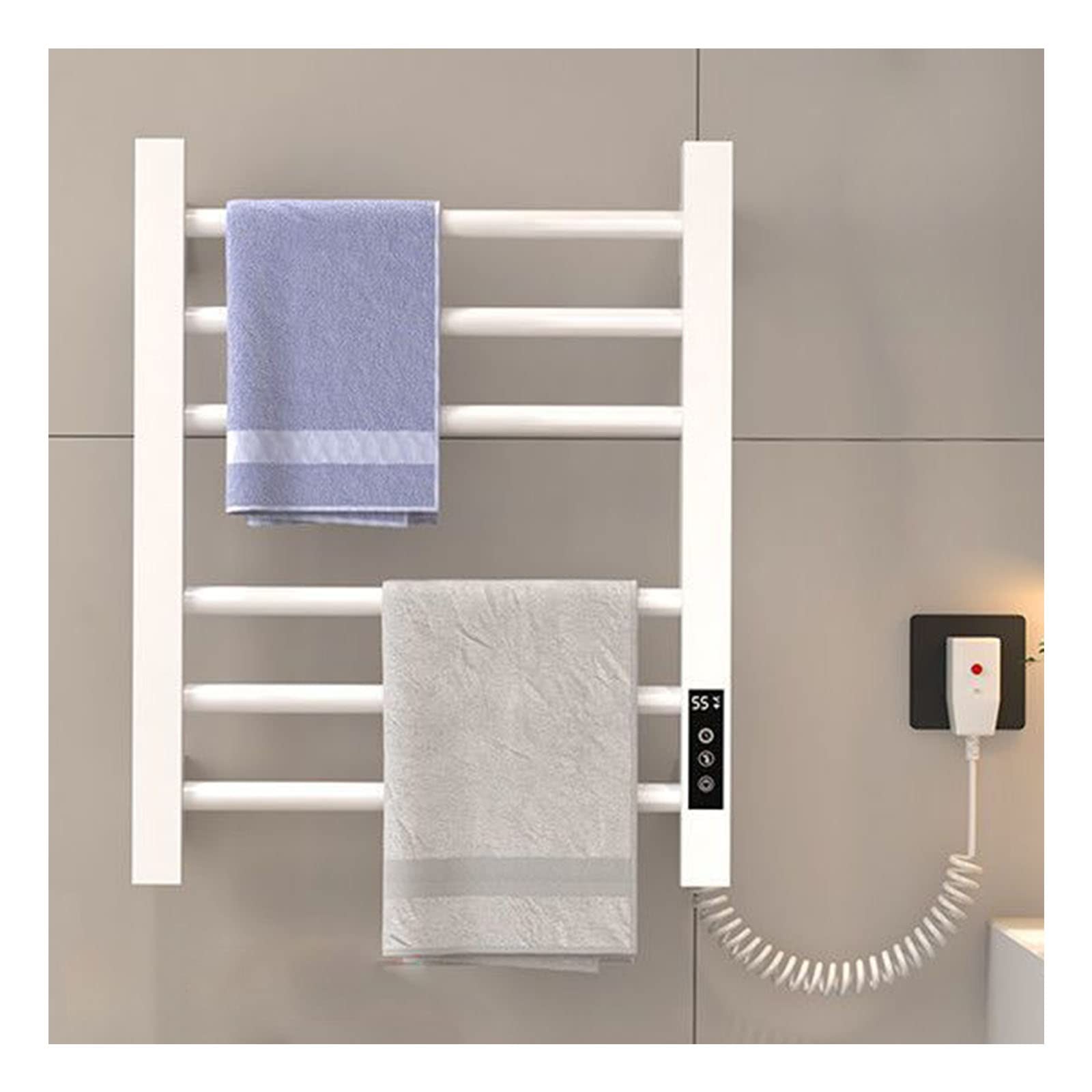 Sèche-serviettes électrique mural blanc à brancher ou câbler en acier inoxydable 6 barres