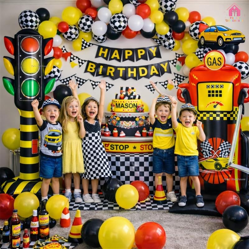 Image of Party Warehouse Racing Theme XXL Self Standing Foil Balloons |Traffic Signal & Gas Pump foil Balloons for Kids Birthday,Car /Race Theme Party & Motorsport Event|Race Decoration set(Pack of 2) 4ft