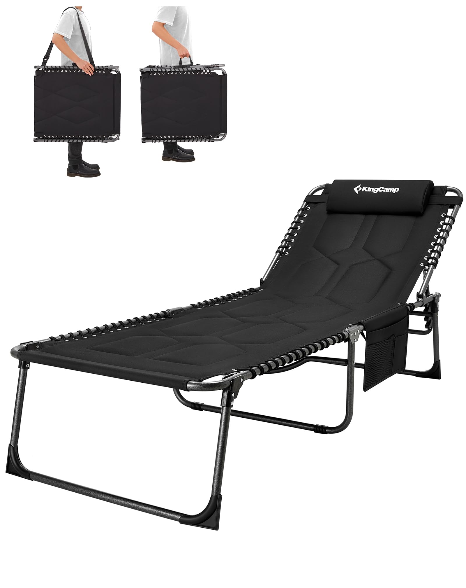 KingCamp Sonnenliege Klappbar 5-Verstellbarer Rückenlehne, Gartenliege klappbar Liegestuhl Strandliege Campingliege Klappbett mit Kopfkissen für Strand Garten Terrasse Pool Camping Outdoor Indoor