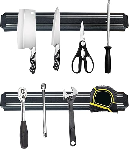 Paquete de 2 soportes magnéticos para cuchillos de 8 pulgadas, color amarillo, tiras magnéticas para cuchillos de cocina, libre de óxido, multiusos,