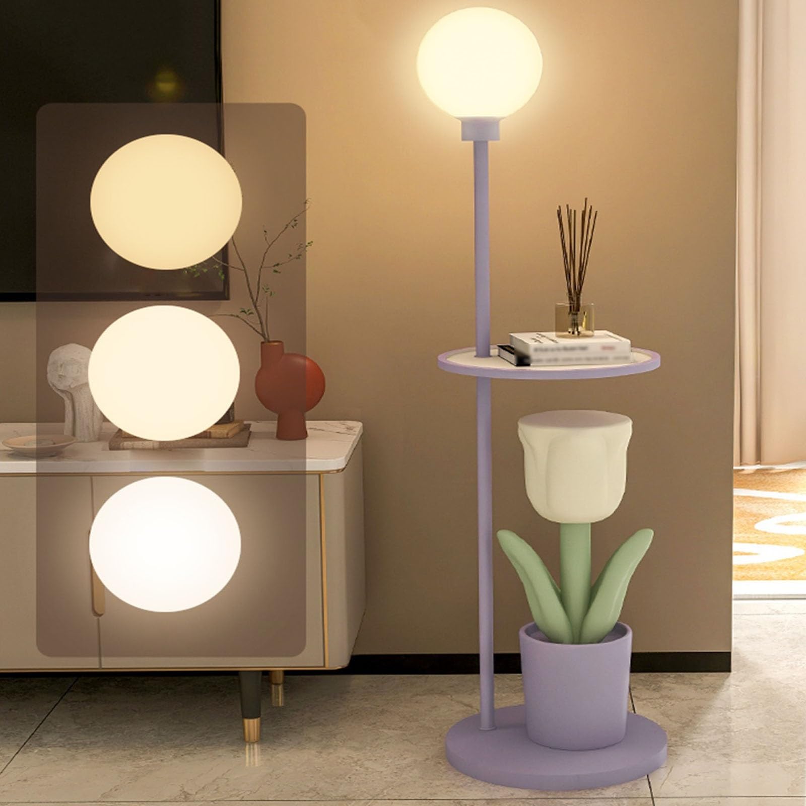 Lampa stojąca Zestaw stołowy i lampowy, lampka nocna do czytania, nowoczesny stolik końcowy z lampą podłogową salonu, gabinetu, sypialni(Pink)