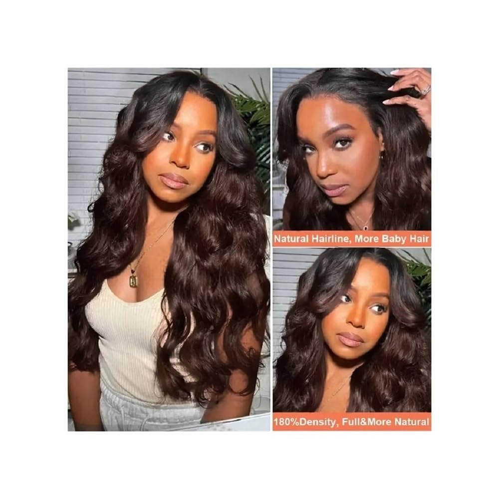 Body Wave Hair V-część peruka imbirowy brązowy kolor ulepszenie bezklejowe peruki dla kobiet 180 gęstości do cienkich włosów (24 cale)