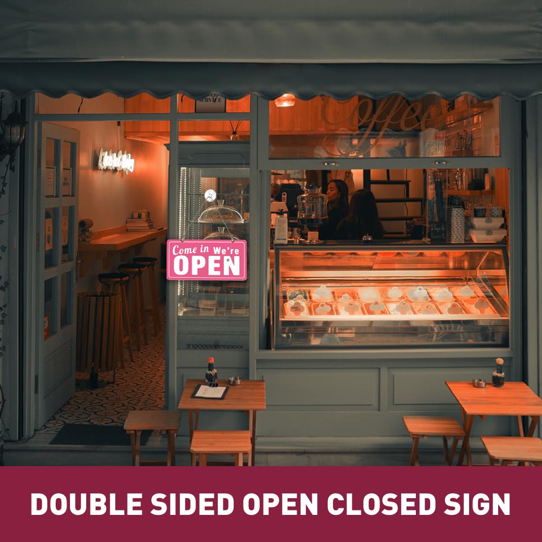PLIGREAT Pink Open Closed Sign Double Sided We Are Open Closed Sign Business Hours Signage for Retail Store Bar Bakery Shop Window Wall Hanging - Image 3
