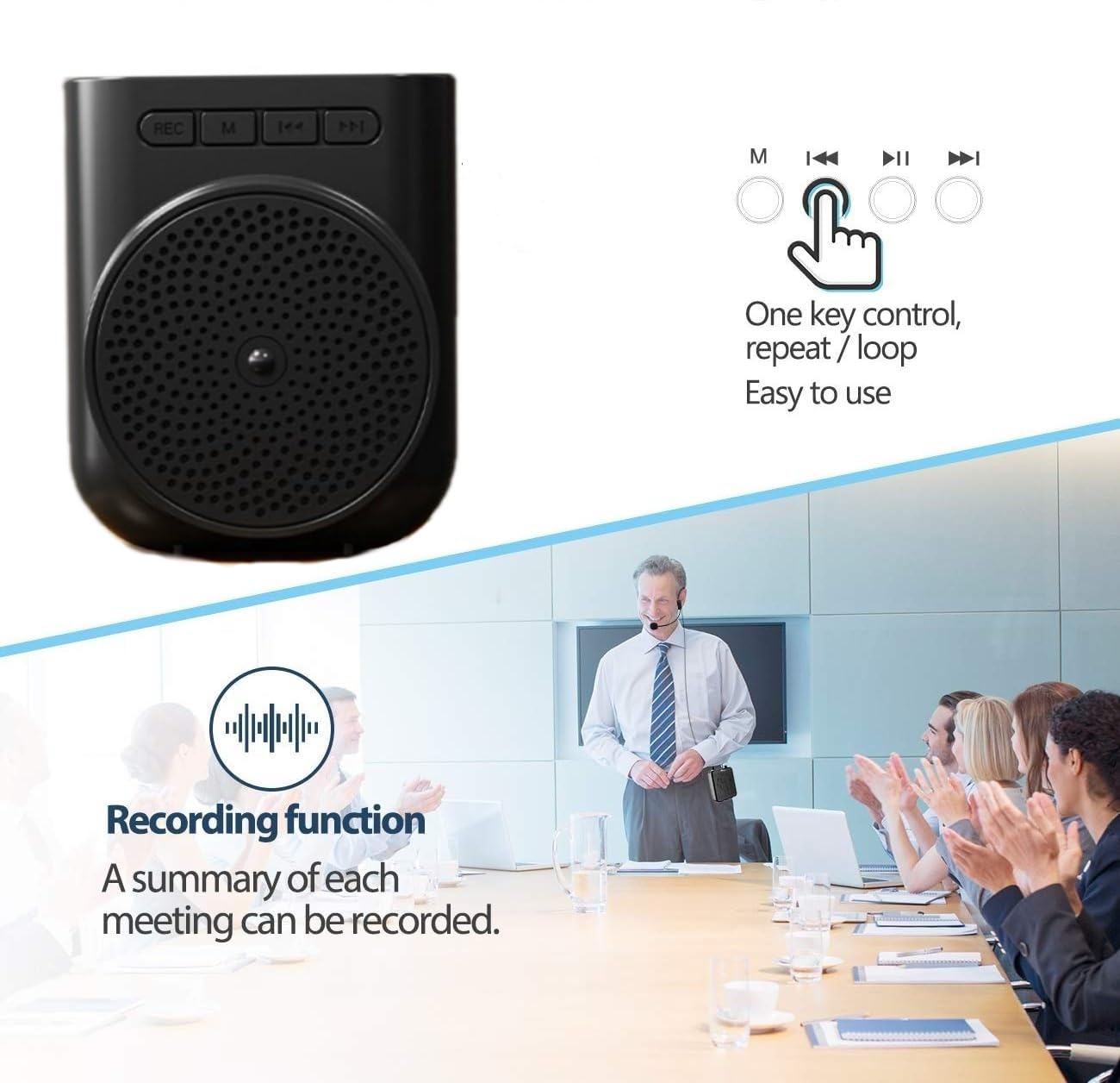 Mini amplificatore vocale portatile ricaricabile con microfono cablato auricolare e cintura, supporta Bluetooth e funzioni di registrazione, supporta la riproduzione musicale per insegnanti