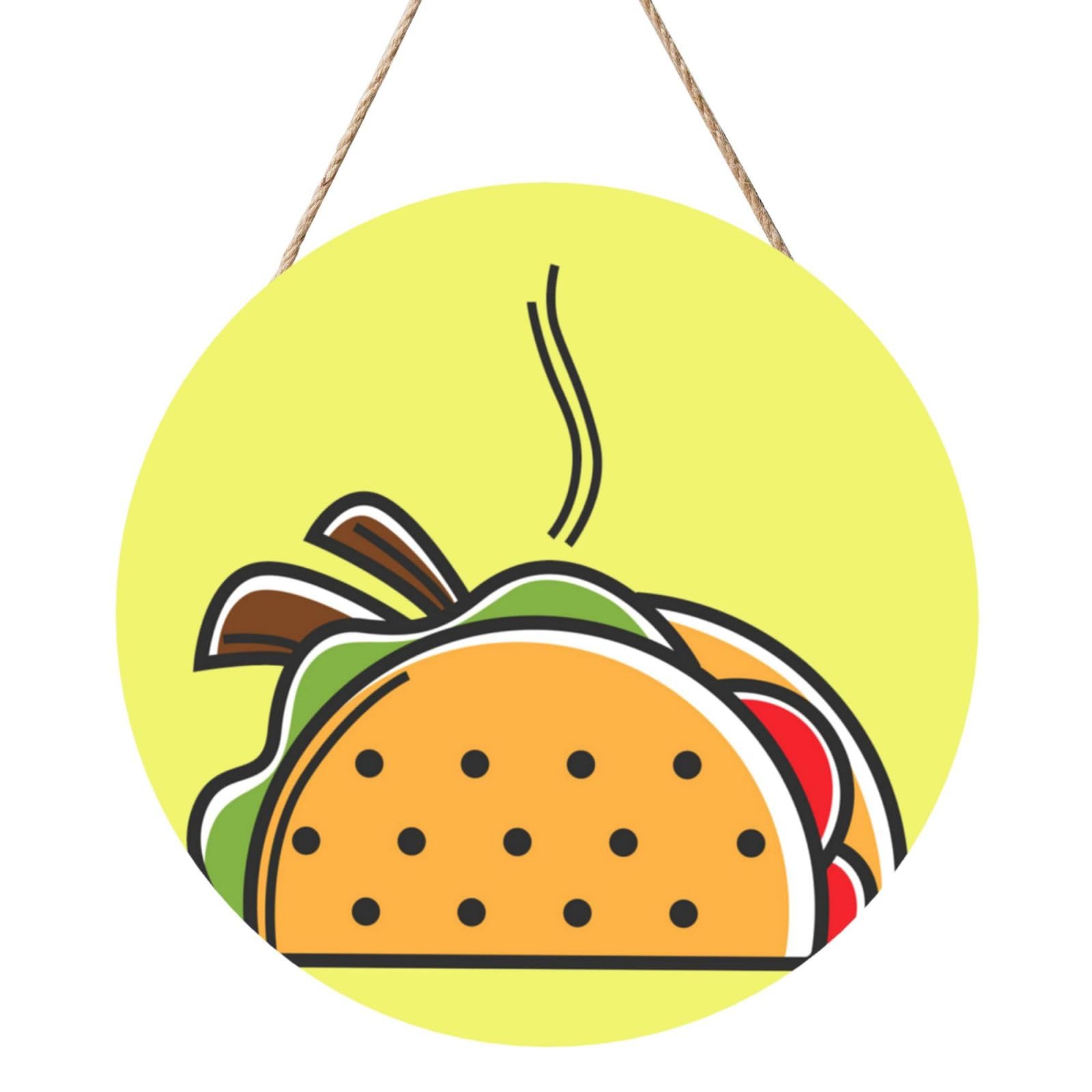 InOmak Taco Mexican Food, Round Wood Panel Painting 12 in, Wall Hanging Painting For Home