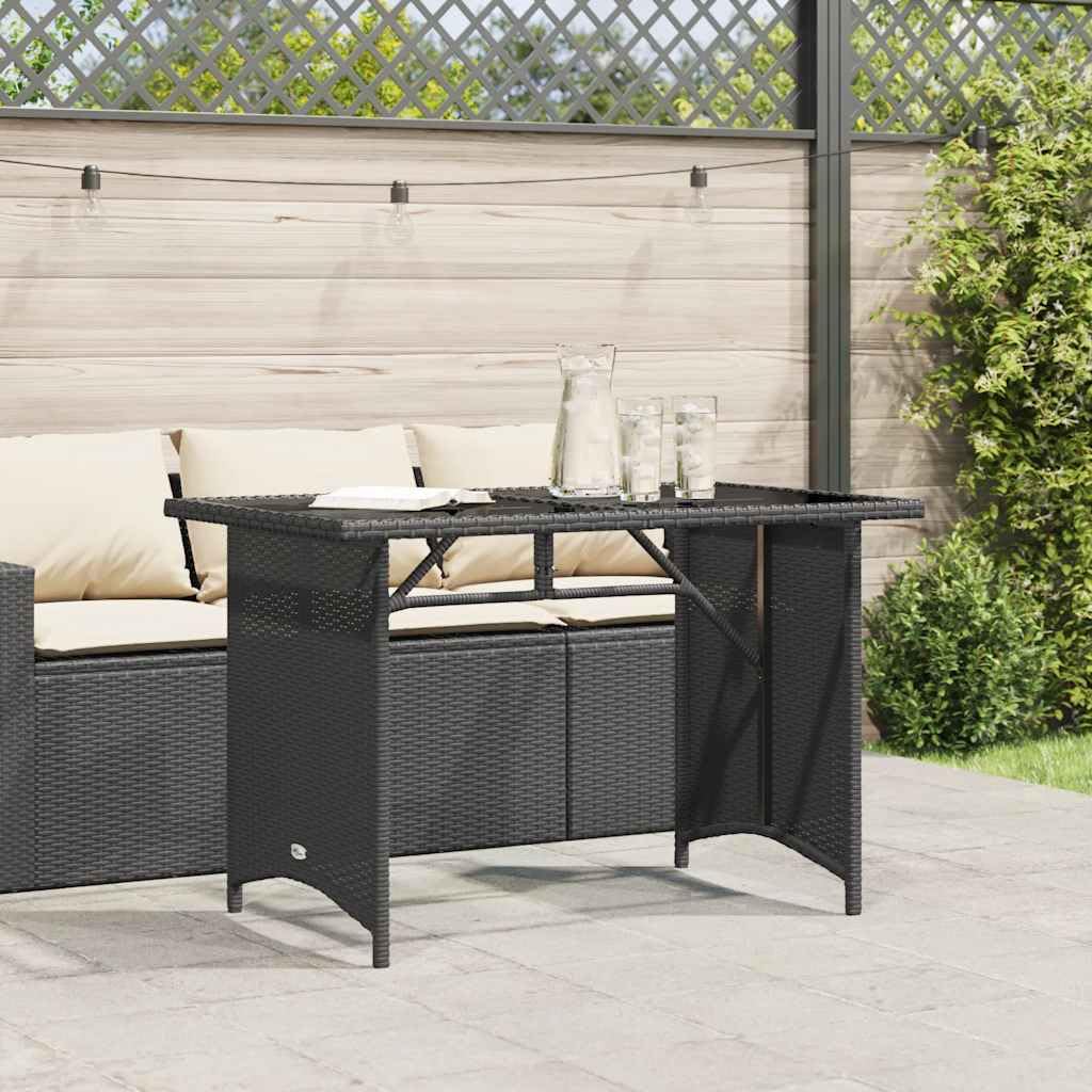 Genérico Mesa de jardín Superficie de Vidrio ratán PE Negro 110x68x70 cm, Mesas de jardín Negro,366350