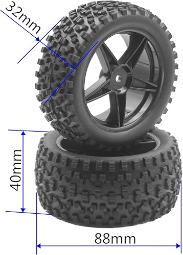 Miniatura 6 de ShareGoo - Paquete de 4 llantas hexagonales de 0.472 in, 5 radios, neumáticos de goma de alto agarre, neumáticos delanteros y traseros con esponja