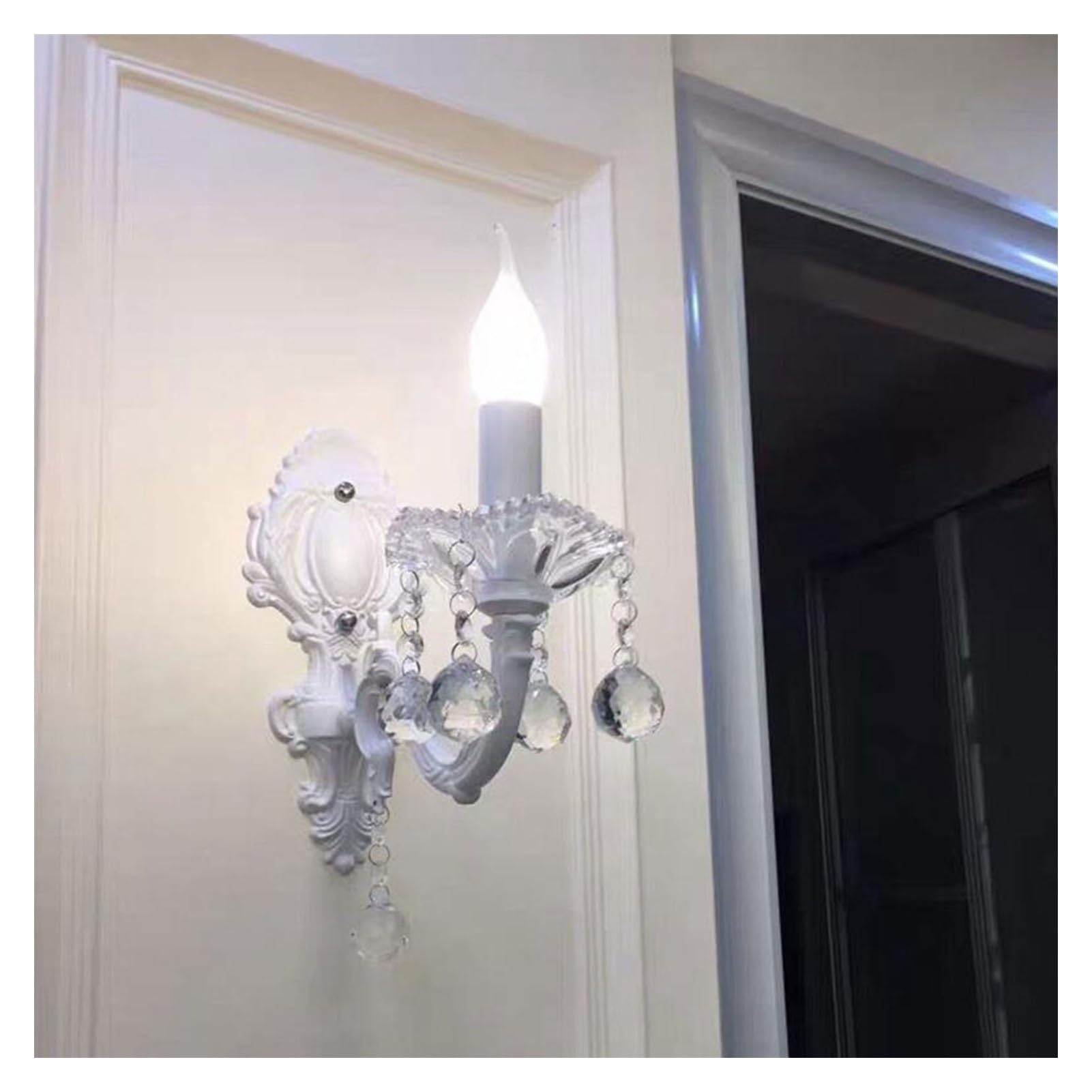 Distressed Traditional Crystal Wall Light White Finish Candle Wall Sconces Wall Mounted Lighting Fixture for Farmhouse Bedroom Living Room Restaurant Staircase Bathroom Vanity Lamp ( Color : White , S