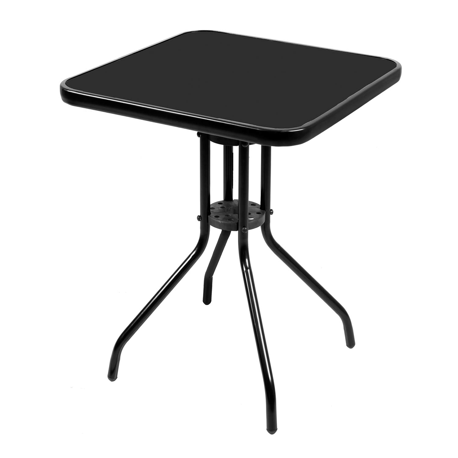 Mojawo® - Tavolo da bistrot in vetro e metallo, 60 x 60 x 70 cm, nero, rettangolare, per balcone e giardino