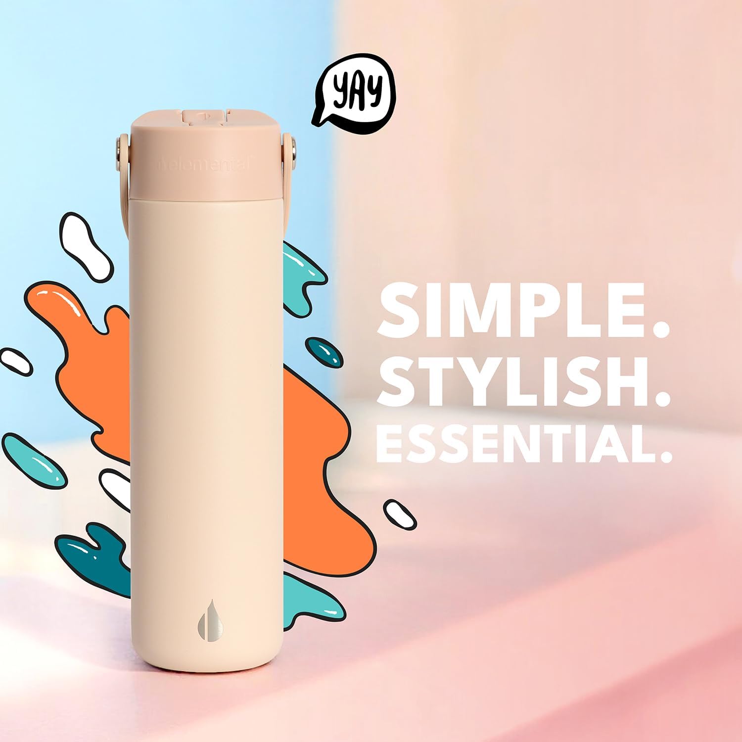Elemental 24oz Insulated Water Bottle with Straw - 100% Leak-Proof Stainless Steel Core Water Bottles for Travel, Sports and Gym - Double Wall Insulation & BPA Free - Beige - Image 7