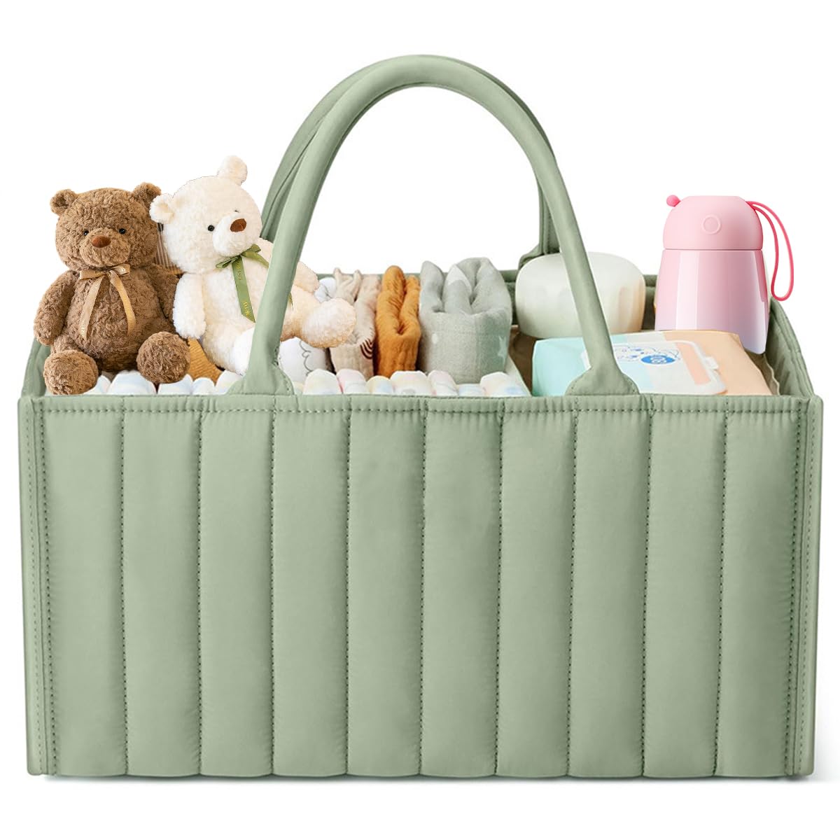 ANTOLE Diaper Caddy Organizer for Baby,baby diaper caddy Basket,Portable diaper Organizer,Diaper Organizer Basket,b-aby diaper Storage Basket Bin d-iaper Caddy Organizer for Baby(Stripe-Green)