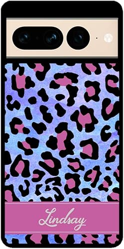 Pink and Blue Leopard Personalized Black Rubber Phone Case Compatible With Google Pixel 10, 10 Pro, 10 Pro XL, 9a, 9 Pro, Pixel 9, Pixel 9 Pro XL,