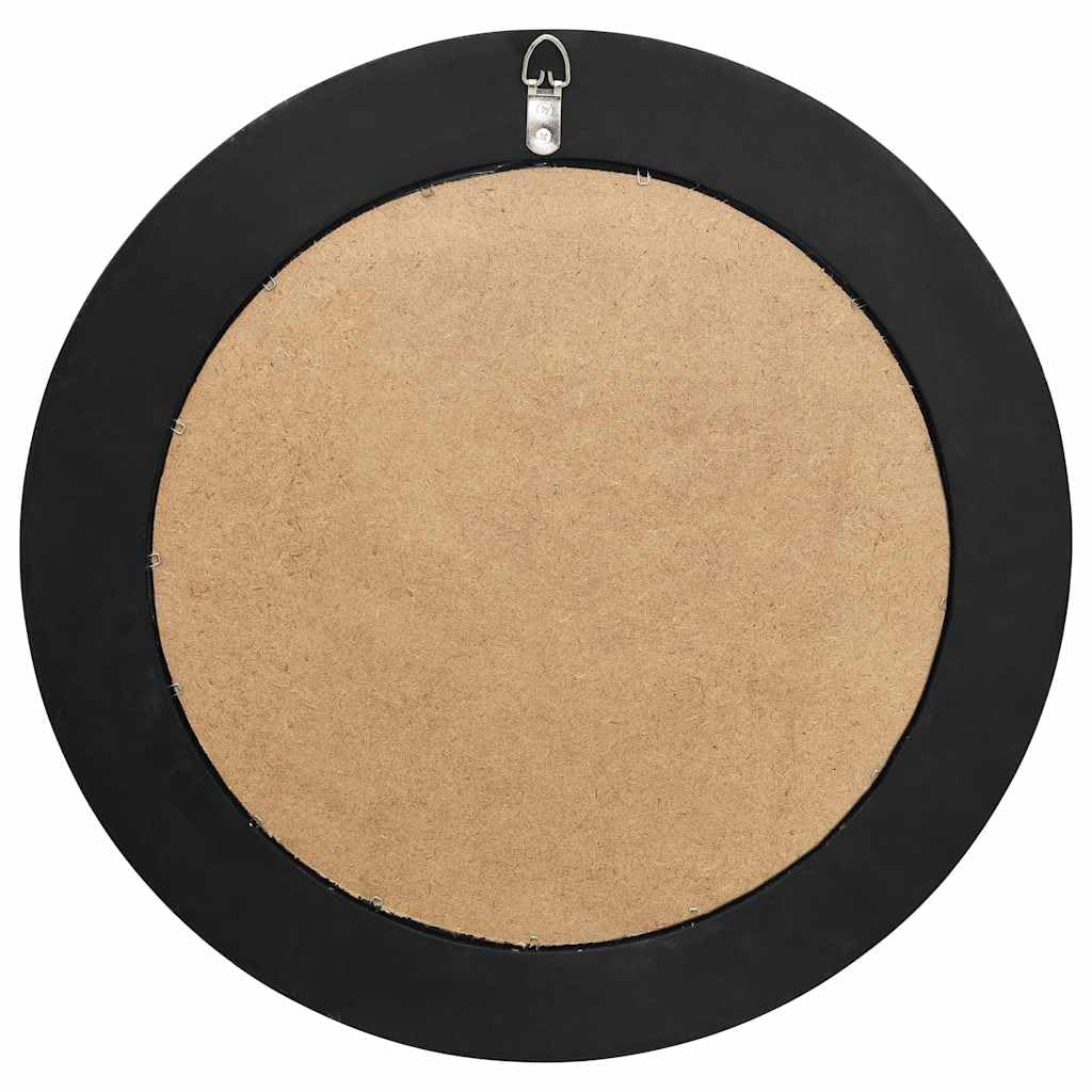 Barokowe lustro ścienne, 50 cm, czarne, okrągłe lustro z drewnianą ramą, antyczny wygląd i ścięta krawędź, z haczykami do montażu na ścianie, do przedpokoju i sypialni