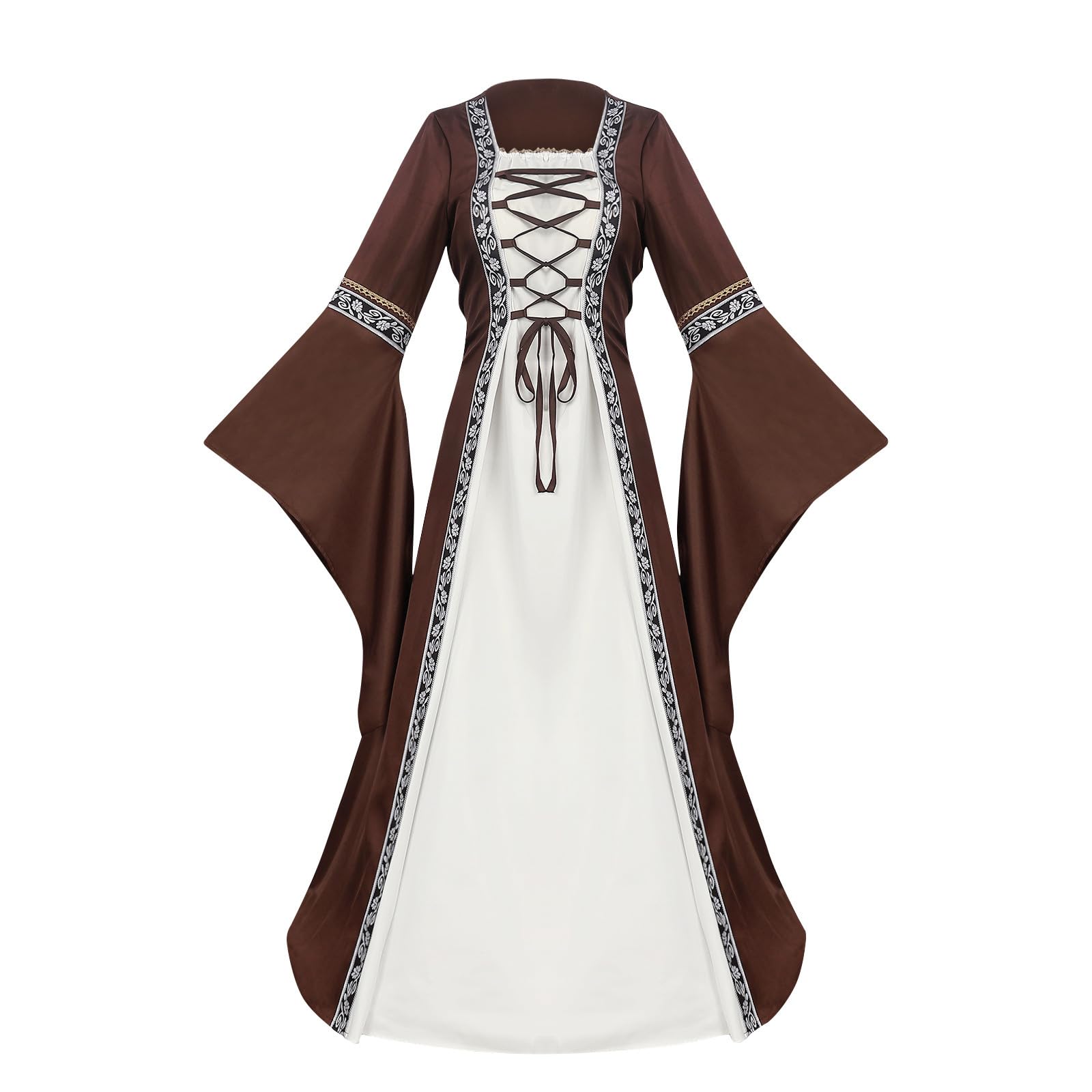 fartey Women Renaissance Costume Peasant Medieval Dress Cold Shoulder Short Sleeve Maxi Dress Pirate Ren Faire Costume