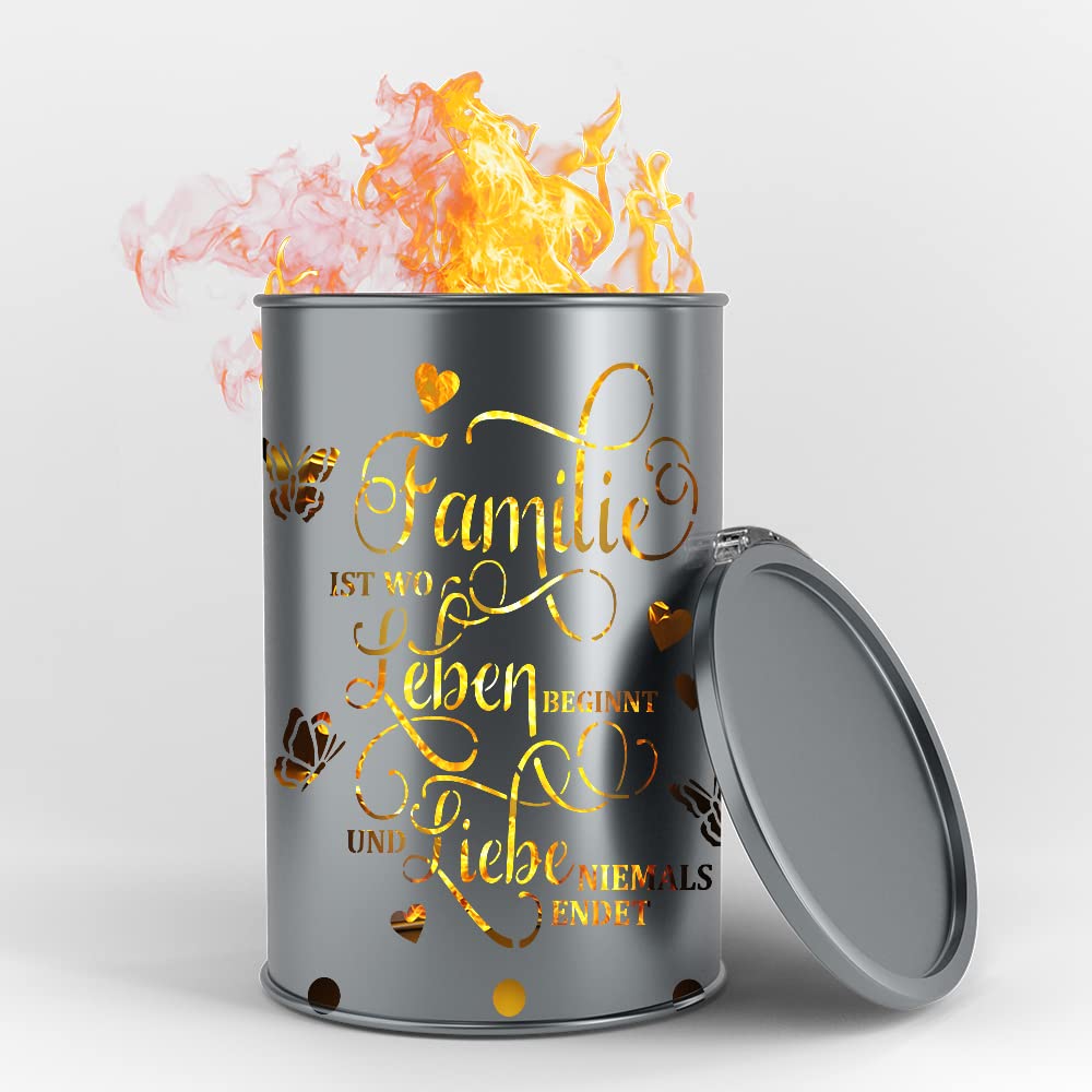 Feuertonne mit - Familie - Motiv - Gefertigt aus neuem Ölfass - Besondere Feuerstelle für Garten und Terrasse - Hohe Feuerschale mit Rostoptik - 90 x 60 cm