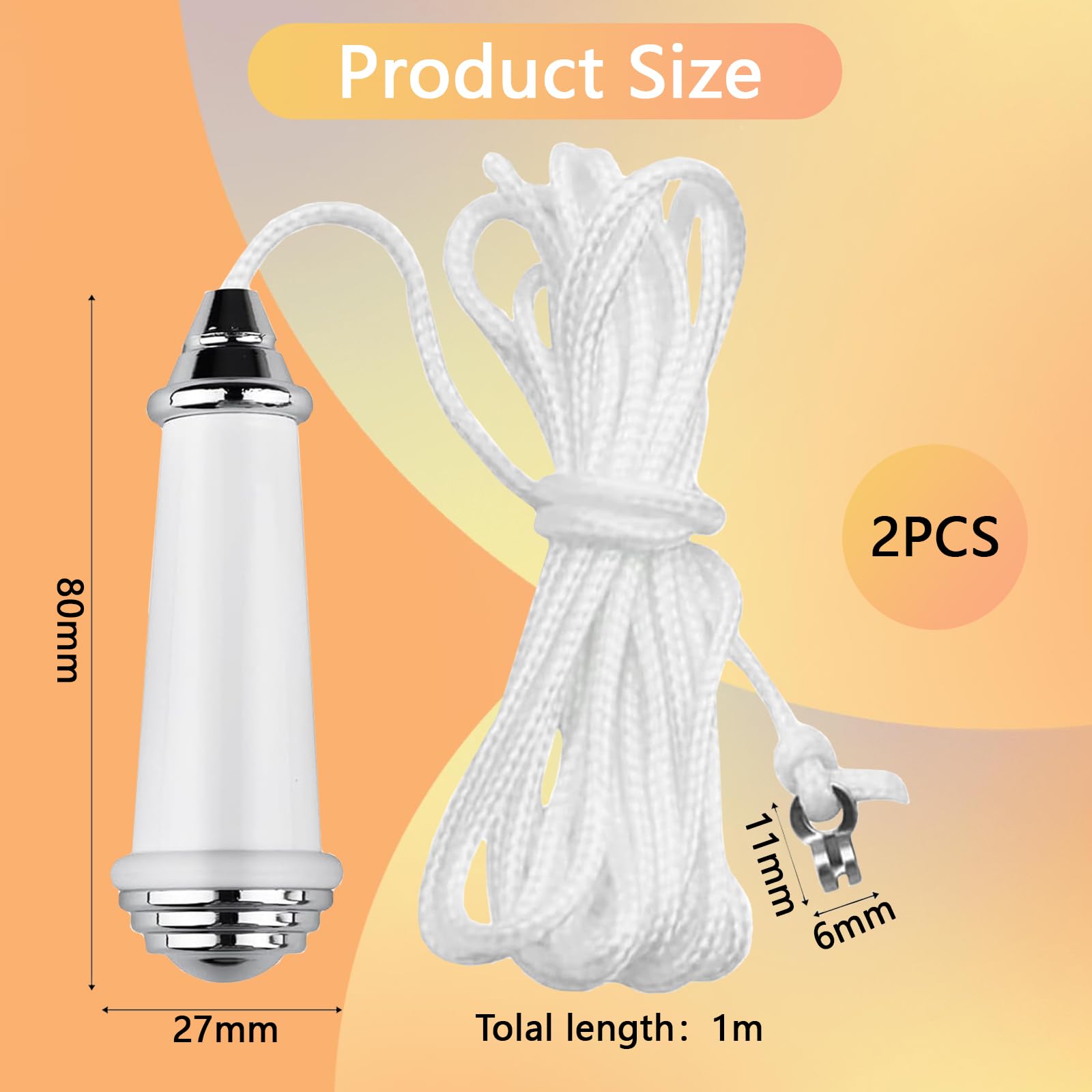 2 Pcs Ceramic Bathroom Light Pull Cord, Ceramic Light Pull Cord with 100cm Light Pull Cord Extension and 2 pcs Cord Connector, Pull Cord Light Witch Bathroom for Toilet Light Ceiling Light Fan - Image 3