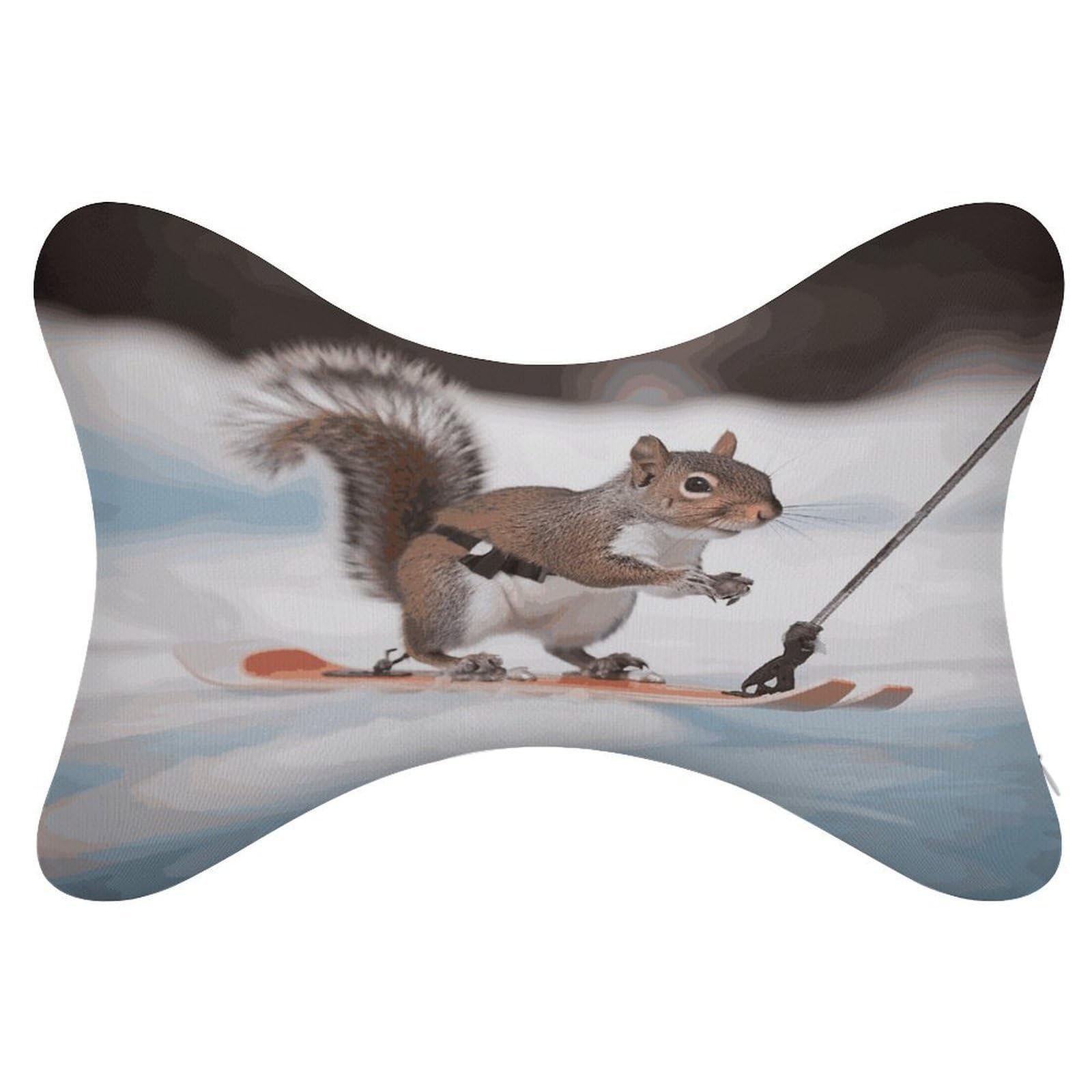 FekiLoot Skiing Squirrel Car Headrest Set of 2,Softness Memory Foam Car Neck Pillow with Breathable Removable Cover Car Neck Support Pillow Ergonomic for Driving, Office