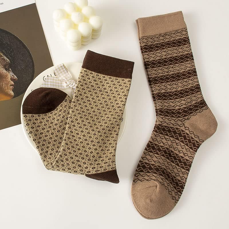 Kelabia 5 Pairs Vintage Cotton Womens Cute Crew Socks - Fall Aesthetic Long Preppy Ankle Socks4