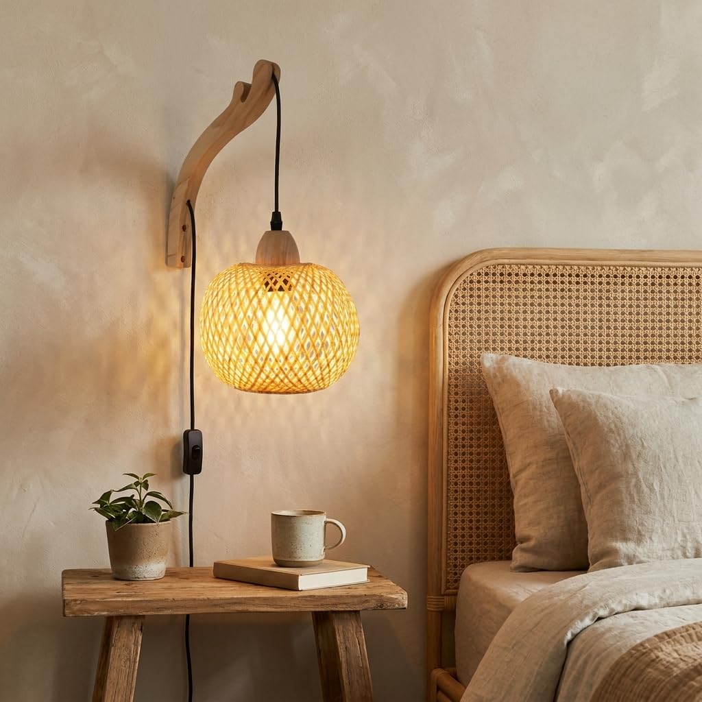 Alpinaluz Sospensione Ø17 cm in Corda di Carta Intrecciata, E27 | Stile boho naturale, intreccio artigianale, cavo regolabile 100 cm, rosone nero Ø12 cm, per soggiorno o lettura
