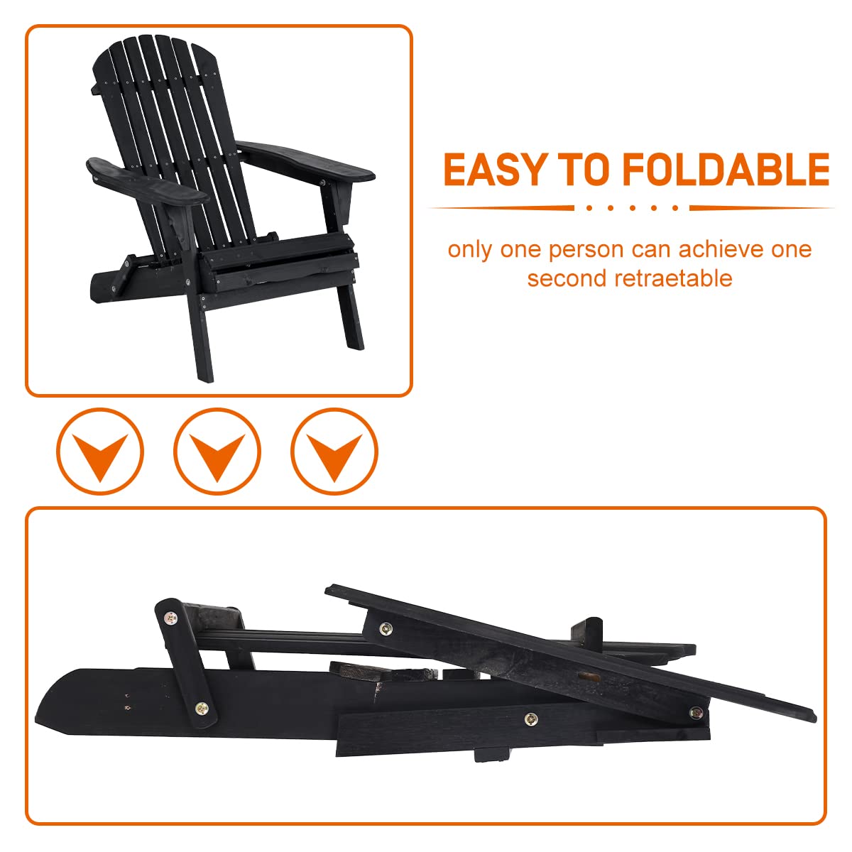 Juego de 2 sillas plegables Adirondack for patio, resistentes a la intemperie, plegables, for exteriores, de madera maciza, reclinables, resistentes, for terraza, césped, patio trasero, jardín, GRIS/6