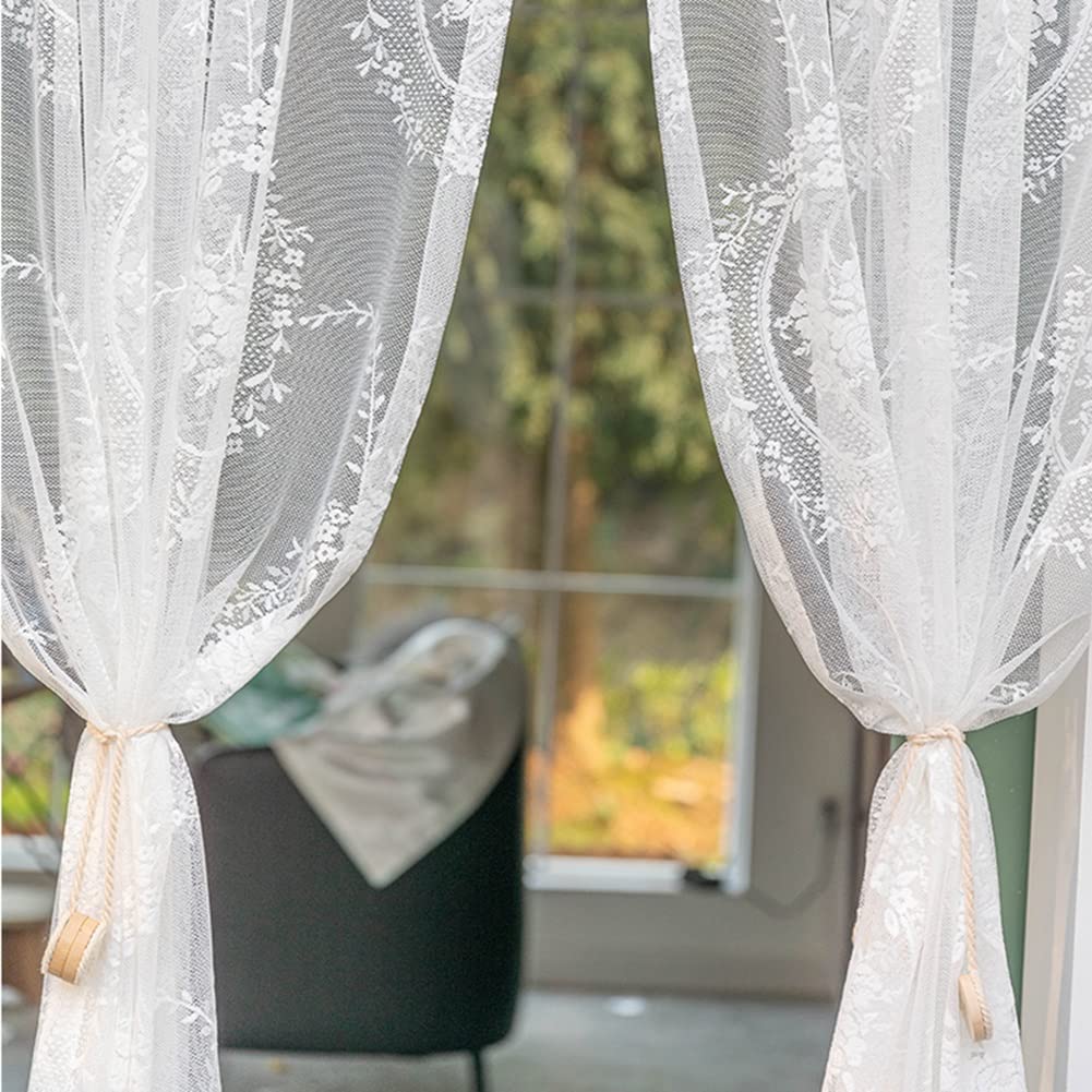 Rideaux Voilage Voilé de Fenêtre Blanc, 1 Panneau, Draperies de Salon Moderne à Motif Floral, Rideau Légers à Poche de Tige Supérieure (Size : WxH200x265cm/79x104inch)