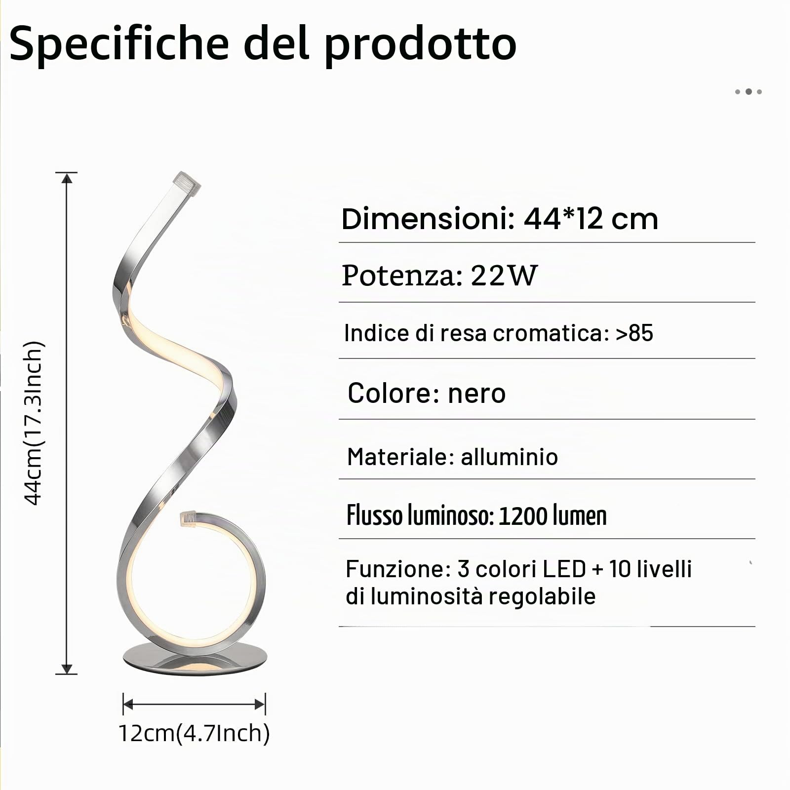 Lampada da tavolo a LED con design a spirale 22W, dimmerabile al tocco, lampada da scrivania, moderna lampada da comodino, bianco caldo bianco freddo 3 modalità di colore, 10 livelli di