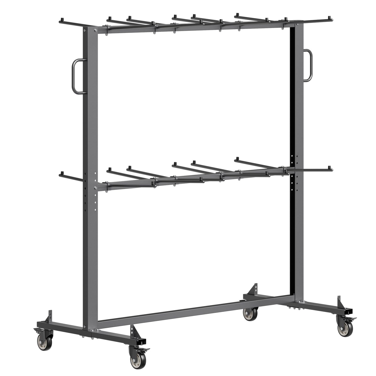 VEVOR Estante para Sillas Plegable Capacidad de 363 kg, Carrito Resistente para 84 Sillas/12 Mesas y 42 Sillas, Carrito de Almacenamiento de Sillas de 2 Capas con Ruedas de Goma y Soportes, Negro Mate