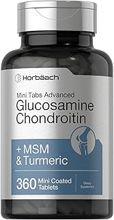 Horbäach Glucosamine Chondroitin MSM Turmeric | 360 Mini Coated Tablets | Advanced Glucosamine Formula | Non-GMO and Gluten Free Supplement