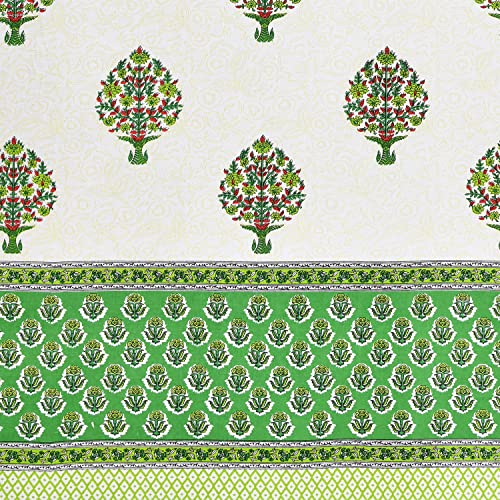 Image of BLOCKS OF INDIA Hand Block Printed Cotton Daylight Curtains with Eyelets | Green PAAN, 5 FEET /Window