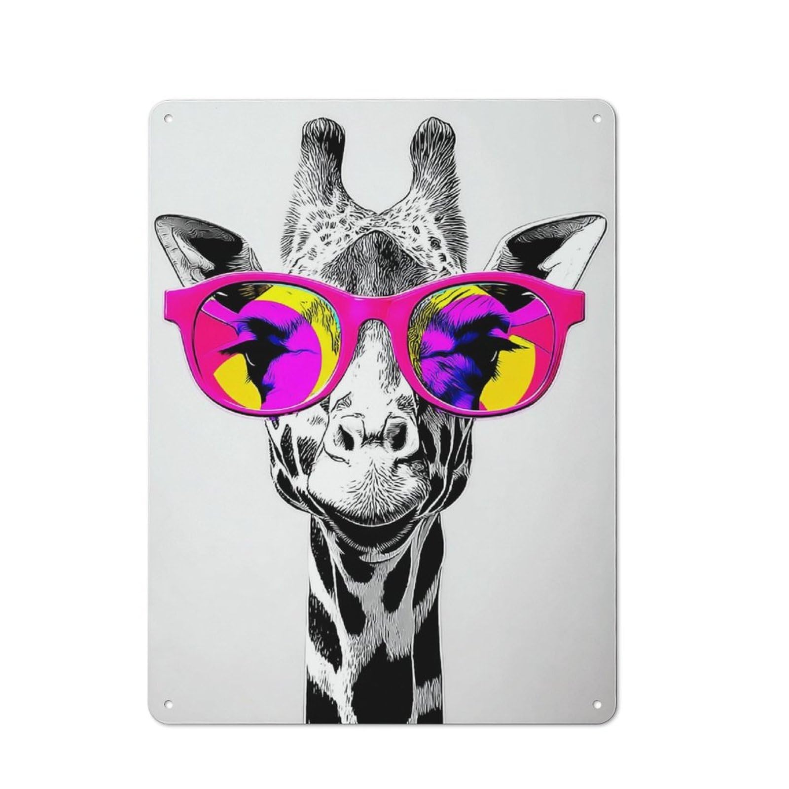 Junmoney Giraffe Wearing Colorful Sunglasses Tin Sign 40X30cm With For Home Bar Wall, Vintage Decor, Wall Decoration For A Recently Updated Home Bar