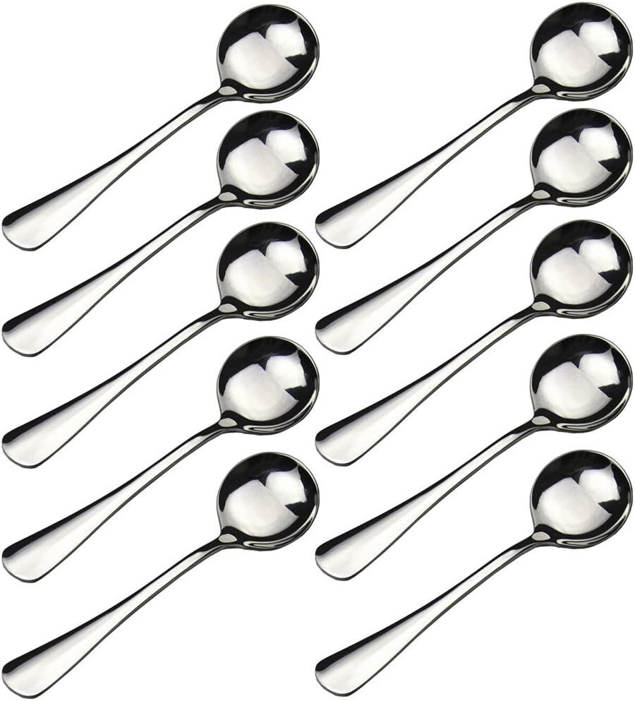 Set of 10 Soup Spoons, Stainless Steel Round Table