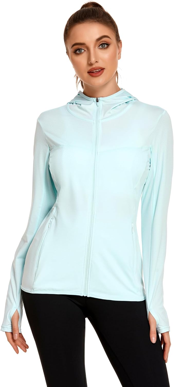COOrun Women's UPF 50+ Sun Protection Hoodie Jacket Long Sleeve Athletic Running Full Zip Workout Jacket with Pockets - Image 3