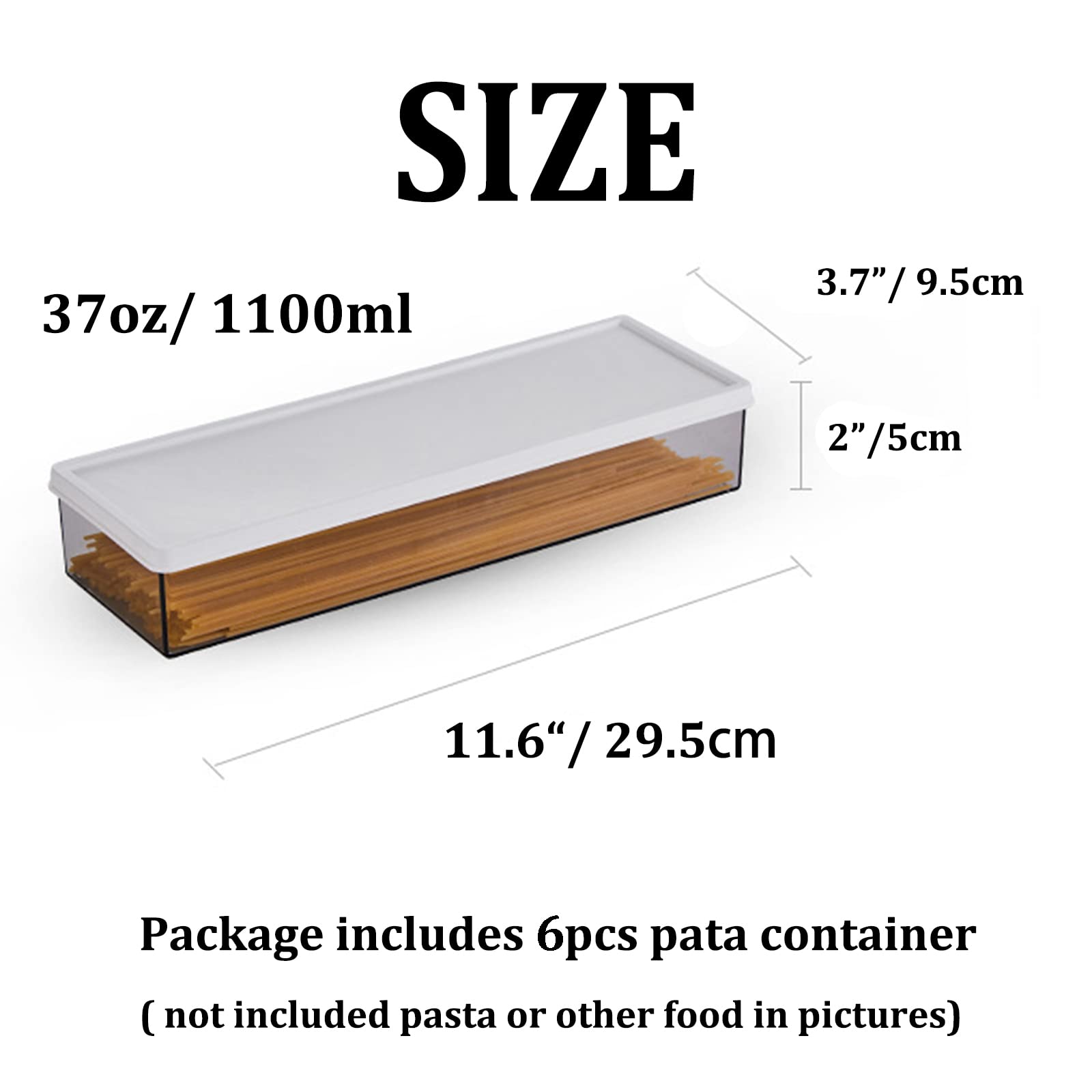 Hanobe Almacenamiento de pasta de plástico, tarro hermético para espaguetis, recipientes de pasta con tapas, recipientes de almacenamiento de alimentos duraderos y apilables, 6 recipientes