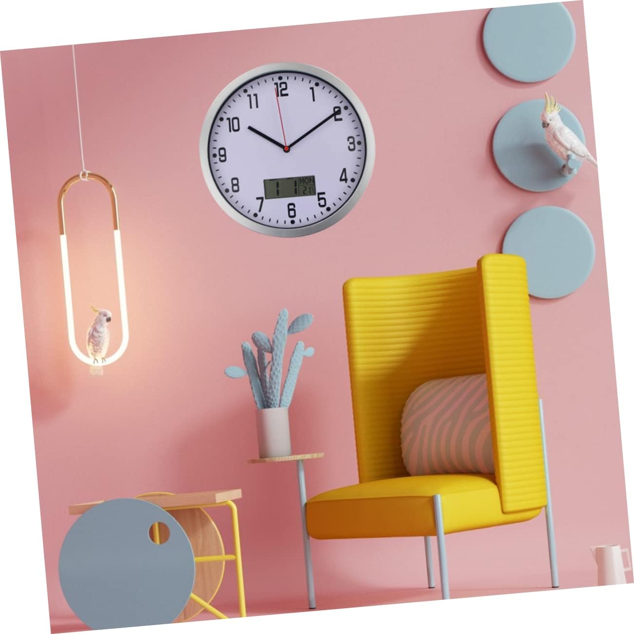 Unomor Silent Wall Clock Digital Display Battery Operated Quartz Thermohygrometer for Indoor Outdoor Use