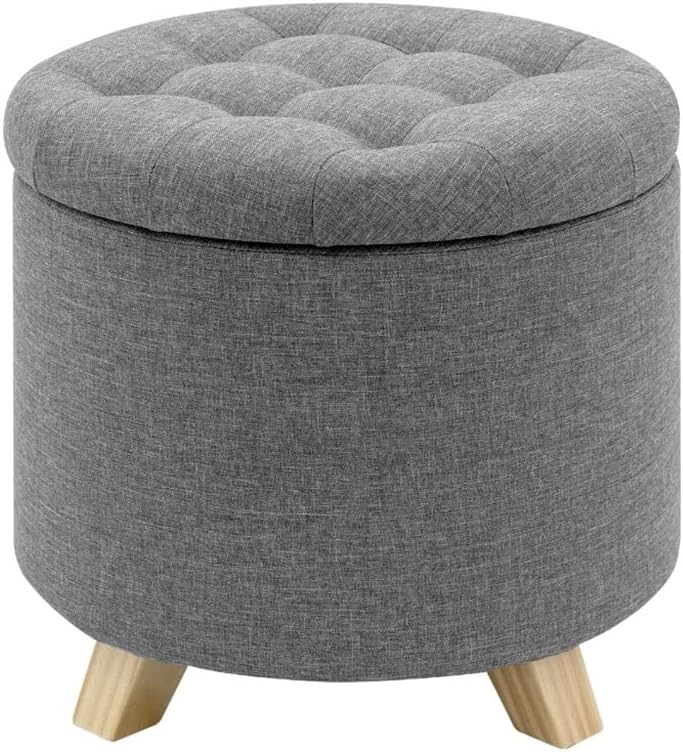 Storage Stool Footstool, Multifunction Storage Ottoman Chair Stool Removable Cover Upholstered Footstool Round Linen Pouffe Chair /787